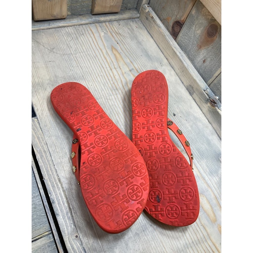 TORY Burch Sandals Womens US6 6.5 Orange Suede Thong Flip Flops Slip On Casual F - Picture 4 of 7